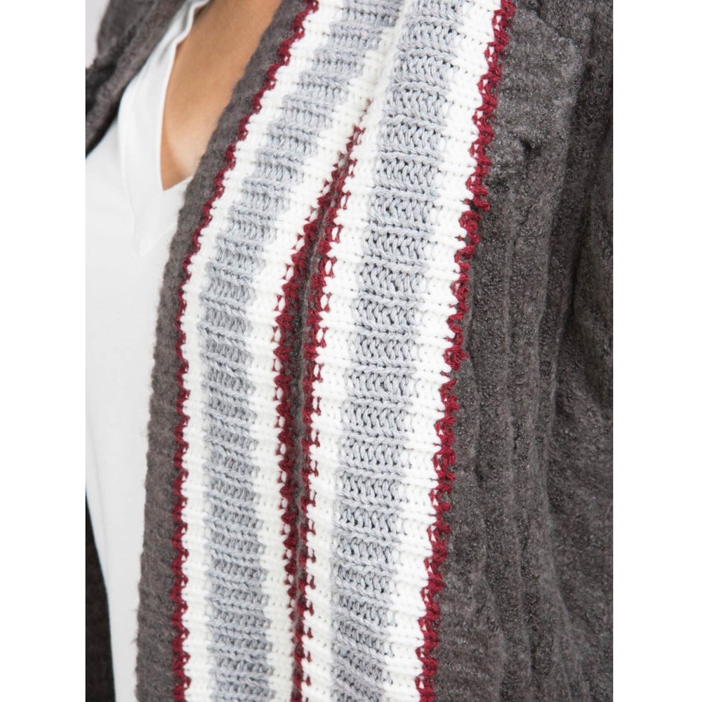 Charcoal Distressed Varsity Soft cozy Cardigan - Picture 2 of 6
